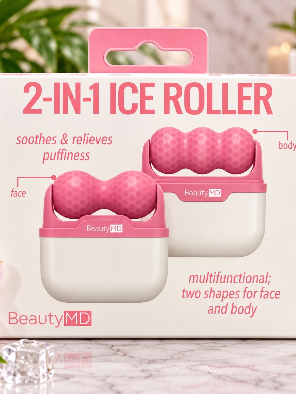 2-in-1 Ice Roller — Pink Cooling Facial & Body Massager
